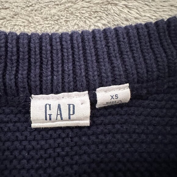 Gap Logo Sweater Knit Crochet Navy Blue XS Popover Long Sleeve - Picture 3 of 7